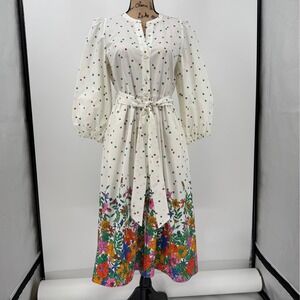 NWT Talbots Blissful Ivory Floral Poplin Button Front Midi Shirt Dress Women 6